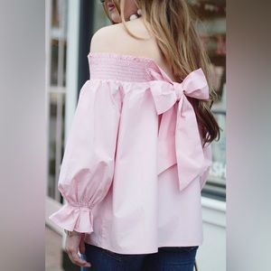 Pink Off the Shoulder Bow Back Top